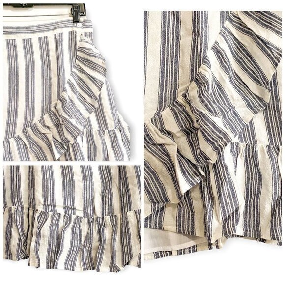 NWT Rails Ruby Striped‎ Mini Ruffle Wrap Skirt Size M, Blue, white - Picture 4 of 11